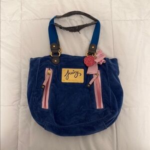 Juicy Couture Blue Velvet Bag with Pink Details